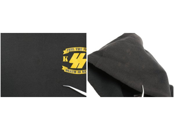 90s USA製 イラスト 両面 プリント スウェット パーカー メンズ L / オールド ミリタリー グラフィック プルオーバー トレーナー 裏起毛 黒