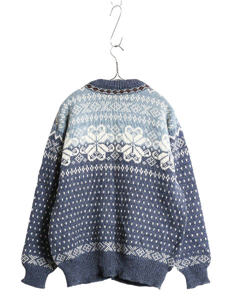 80s ノルウェー製 DALE OF NORWAY ノルディック ニット カーディガン レディース L / 古着 ヴィンテージ ウール セーター バーズアイ 総柄