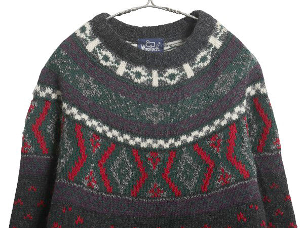 80s ウールリッチ ノルディック ニット セーター メンズ M / 旧タグ ヴィンテージ ウール バーズアイ 丸ヨーク 求心柄 総柄 マルチカラー