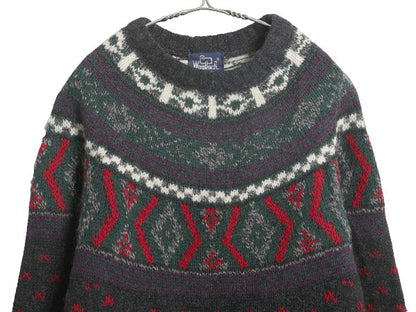 80s ウールリッチ ノルディック ニット セーター メンズ M / 旧タグ ヴィンテージ ウール バーズアイ 丸ヨーク 求心柄 総柄 マルチカラー