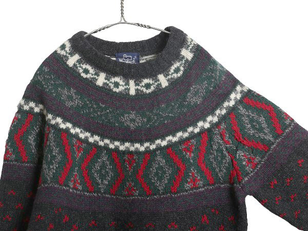 80s ウールリッチ ノルディック ニット セーター メンズ M / 旧タグ ヴィンテージ ウール バーズアイ 丸ヨーク 求心柄 総柄 マルチカラー