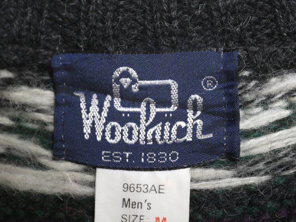 80s ウールリッチ ノルディック ニット セーター メンズ M / 旧タグ ヴィンテージ ウール バーズアイ 丸ヨーク 求心柄 総柄 マルチカラー