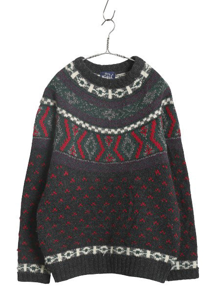 80s ウールリッチ ノルディック ニット セーター メンズ M / 旧タグ ヴィンテージ ウール バーズアイ 丸ヨーク 求心柄 総柄 マルチカラー
