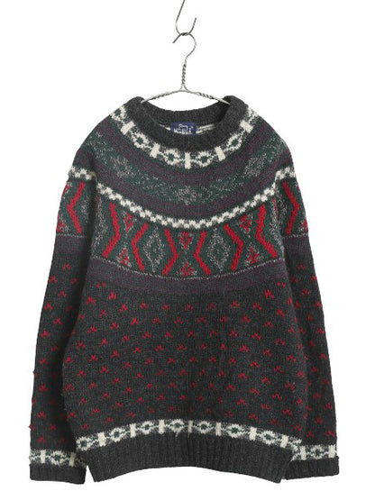 80s ウールリッチ ノルディック ニット セーター メンズ M / 旧タグ ヴィンテージ ウール バーズアイ 丸ヨーク 求心柄 総柄 マルチカラー