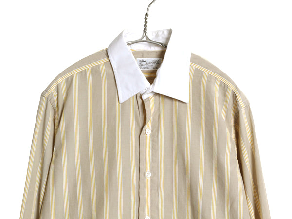 60s 70s イギリス製 ★ ターンブル&アッサー ストライプ クレリック シャツ メンズ L 程/ 古着 ヴィンテージ 長袖シャツ コットン ドレス