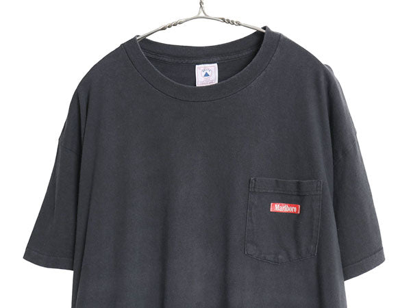 90s USA製 マルボロ 両面 プリント ポケット付き Tシャツ メンズ XL / オールド 当時物 企業 ポケT タバコ ヘビーウェイト 大きいサイズ 黒
