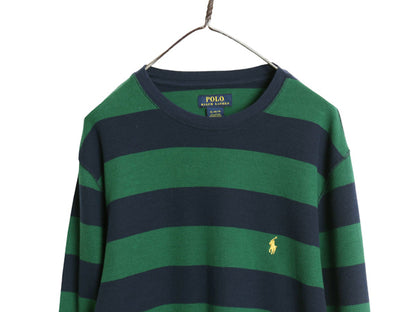ポロ ラルフローレン ボーダー 長袖 サーマル Tシャツ メンズ XL / ワンポイント ポニー ロンT ワッフル グリーン ネイビー 大きいサイズ