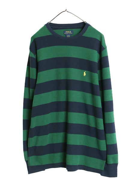 ポロ ラルフローレン ボーダー 長袖 サーマル Tシャツ メンズ XL / ワンポイント ポニー ロンT ワッフル グリーン ネイビー 大きいサイズ