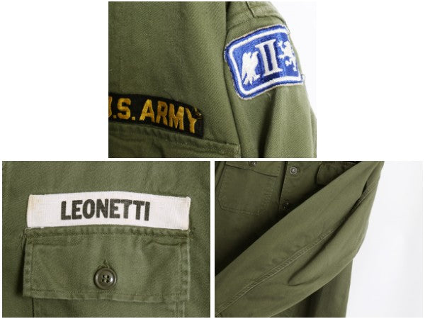 60s 米軍実物 US ARMY コットン サテン ユーティリティ シャツ M ヴィンテージ 60年製 OG107 筒袖 1st 後期 ミリタリー 軍物 ワッペン付き