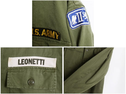 60s 米軍実物 US ARMY コットン サテン ユーティリティ シャツ M ヴィンテージ 60年製 OG107 筒袖 1st 後期 ミリタリー 軍物 ワッペン付き
