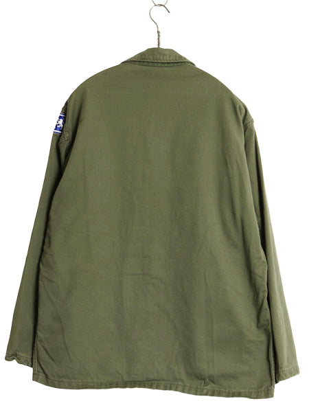 60s 米軍実物 US ARMY コットン サテン ユーティリティ シャツ M ヴィンテージ 60年製 OG107 筒袖 1st 後期 ミリタリー 軍物 ワッペン付き