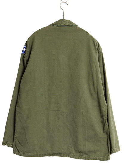 60s 米軍実物 US ARMY コットン サテン ユーティリティ シャツ M ヴィンテージ 60年製 OG107 筒袖 1st 後期 ミリタリー 軍物 ワッペン付き