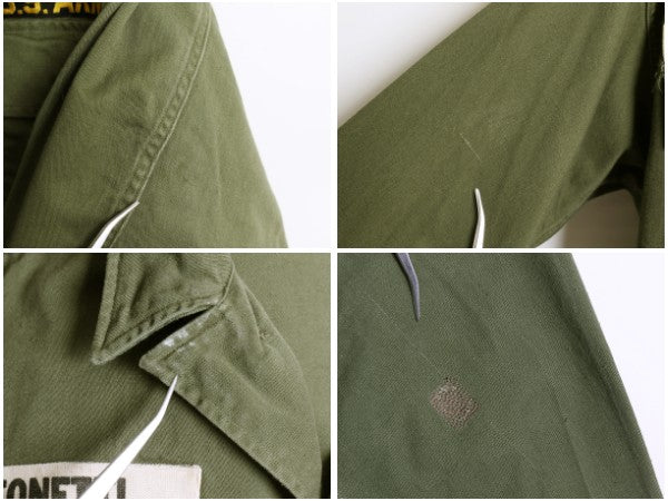 60s 米軍実物 US ARMY コットン サテン ユーティリティ シャツ M ヴィンテージ 60年製 OG107 筒袖 1st 後期 ミリタリー 軍物 ワッペン付き