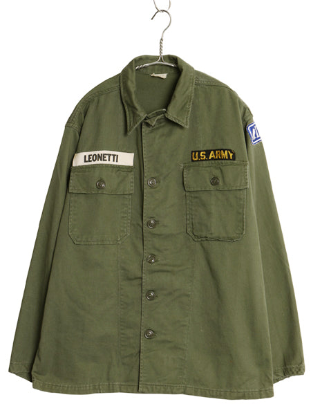 60s 米軍実物 US ARMY コットン サテン ユーティリティ シャツ M ヴィンテージ 60年製 OG107 筒袖 1st 後期 ミリタリー 軍物 ワッペン付き