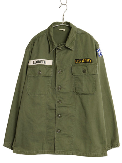 60s 米軍実物 US ARMY コットン サテン ユーティリティ シャツ M ヴィンテージ 60年製 OG107 筒袖 1st 後期 ミリタリー 軍物 ワッペン付き