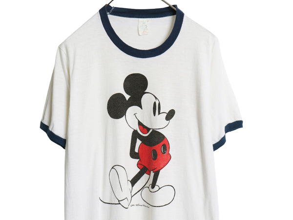 70s USA製 ミッキー 染込み プリント リンガー Tシャツ メンズ レディース L 小さめ S 程 ヴィンテージ キャラクター ディズニー イラスト