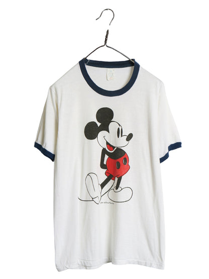 70s USA製 ミッキー 染込み プリント リンガー Tシャツ メンズ レディース L 小さめ S 程 ヴィンテージ キャラクター ディズニー イラスト