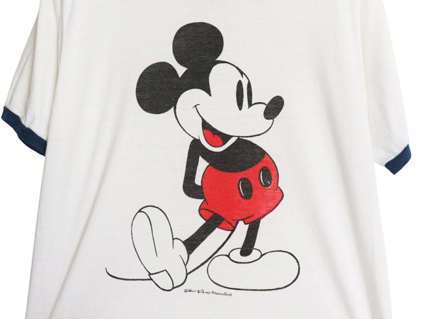 70s USA製 ミッキー 染込み プリント リンガー Tシャツ メンズ レディース L 小さめ S 程 ヴィンテージ キャラクター ディズニー イラスト
