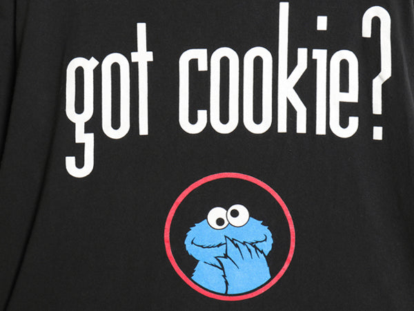 90s USA製 ★ クッキーモンスター got cookie パロディ プリント Tシャツ メンズ L 程/ 当時物 セサミストリート キャラクター アニメ 黒