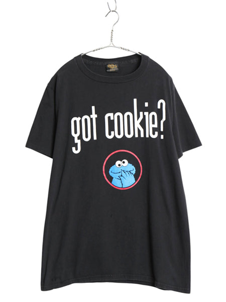 90s USA製 ★ クッキーモンスター got cookie パロディ プリント Tシャツ メンズ L 程/ 当時物 セサミストリート キャラクター アニメ 黒