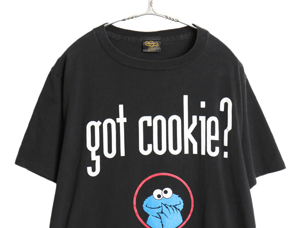 90s USA製 ★ クッキーモンスター got cookie パロディ プリント Tシャツ メンズ L 程/ 当時物 セサミストリート キャラクター アニメ 黒