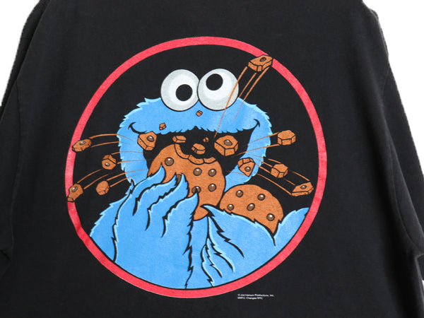 90s USA製 ★ クッキーモンスター got cookie パロディ プリント Tシャツ メンズ L 程/ 当時物 セサミストリート キャラクター アニメ 黒