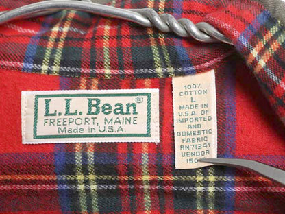 80s USA製 エルエルビーン コットン ツイル 長袖 シャツ メンズ L / 古着 ヴィンテージ チェック フランネル ライナー付き ジャケット 無地