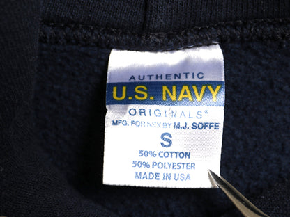 90s USA製 US NAVY 両面 プリント スウェット フード パーカー メンズ S / 古着 オールド ミリタリー トレーナー 裏起毛 軍物 ネイビー USN
