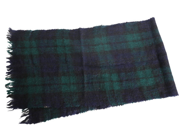 スコットランド製 HIGHLAND モヘア ウール ストール 古着 ブラックウォッチ  チェック フリンジ付き 大判 長め 大きいサイズ マフラー 毛足