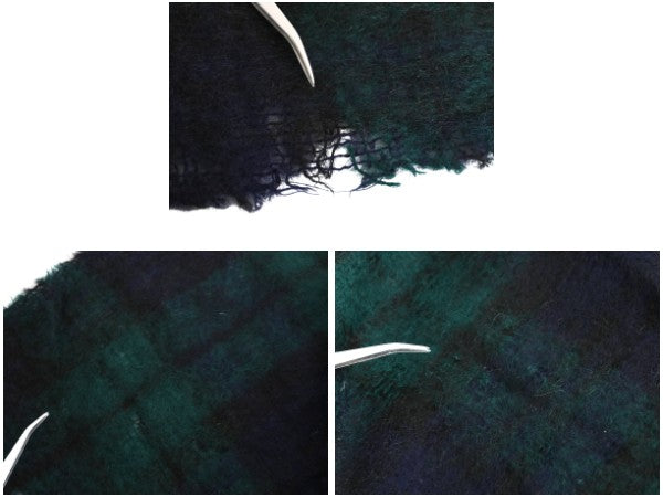 スコットランド製 HIGHLAND モヘア ウール ストール 古着 ブラックウォッチ  チェック フリンジ付き 大判 長め 大きいサイズ マフラー 毛足