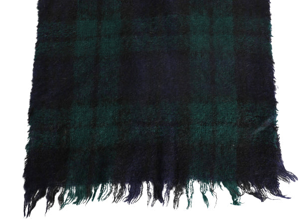 スコットランド製 HIGHLAND モヘア ウール ストール 古着 ブラックウォッチ  チェック フリンジ付き 大判 長め 大きいサイズ マフラー 毛足