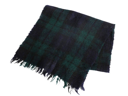 スコットランド製 HIGHLAND モヘア ウール ストール 古着 ブラックウォッチ  チェック フリンジ付き 大判 長め 大きいサイズ マフラー 毛足