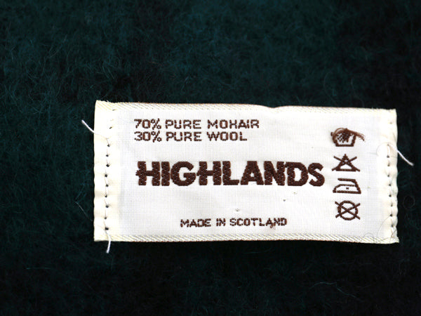 スコットランド製 HIGHLAND モヘア ウール ストール 古着 ブラックウォッチ  チェック フリンジ付き 大判 長め 大きいサイズ マフラー 毛足