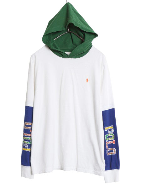 ポロ ラルフローレン フード付き 長袖 Tシャツ キッズ XL メンズ S 程 パーカー コットン プルオーバー カットソー レイヤード 袖 プリント