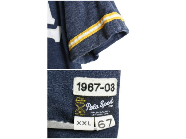 90s ポロスポーツ ラルフローレン ベースボール シャツ メンズ XXL / オールド ポロ 半袖シャツ フルジップ ユニフォーム 大きいサイズ 紺