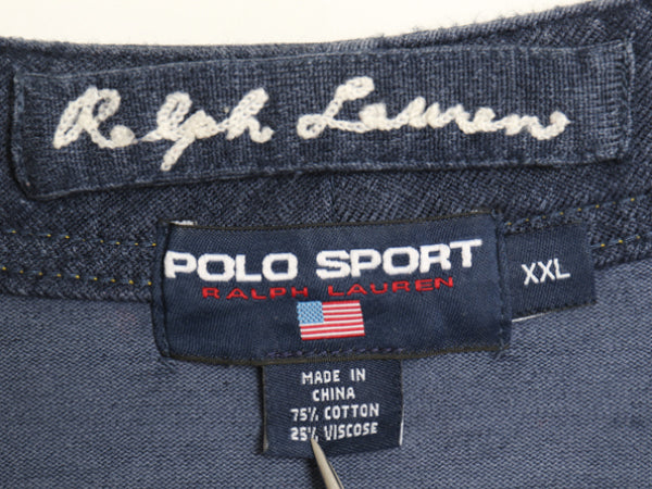 90s ポロスポーツ ラルフローレン ベースボール シャツ メンズ XXL / オールド ポロ 半袖シャツ フルジップ ユニフォーム 大きいサイズ 紺
