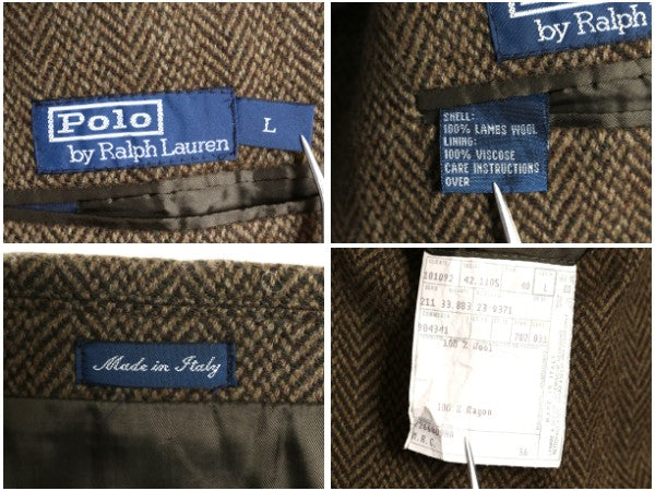 デッドストック 90s イタリア製 ポロ ラルフローレン ツイード テーラード ジャケット メンズ L / オールド ブレザー ラム ウール チンスト