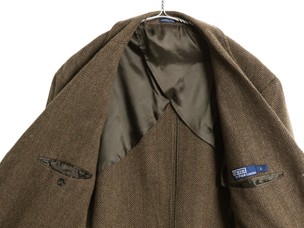 デッドストック 90s イタリア製 ポロ ラルフローレン ツイード テーラード ジャケット メンズ L / オールド ブレザー ラム ウール チンスト