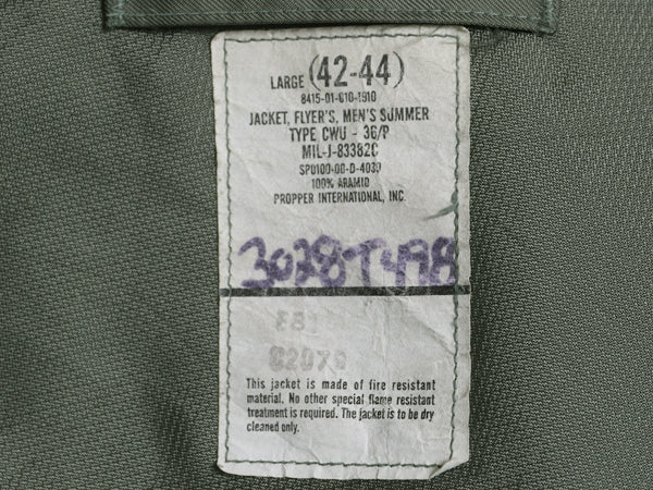 00s 米軍実物 CWU-36P サマー フライト ジャケット LARGE / オールド 00年製 軍物 アラミド ミリタリー USAF エアフォース ボンバー セージ