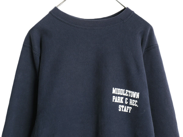90s USA製 ★ チャンピオン リバースウィーブ カレッジ プリント スウェット メンズ L / オールド トレーナー 裏起毛 シンプル ネイビー