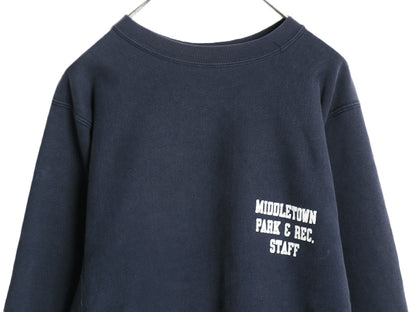 90s USA製 ★ チャンピオン リバースウィーブ カレッジ プリント スウェット メンズ L / オールド トレーナー 裏起毛 シンプル ネイビー