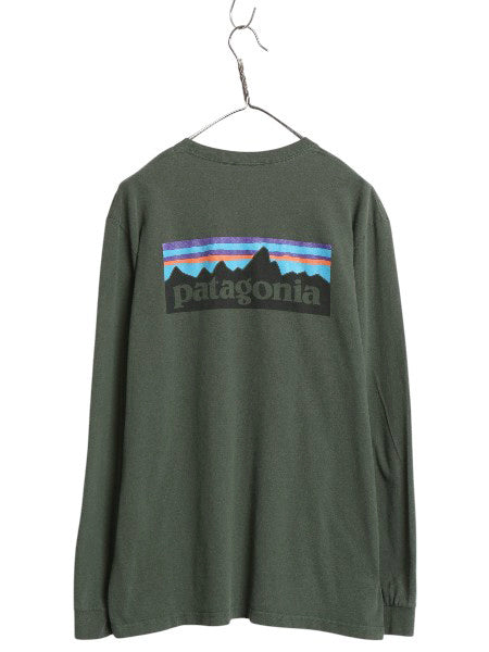 パタゴニア 両面 プリント 長袖 Tシャツ メンズ L 19年製 アウトドア ロンT ロングスリーブ P6 バックプリント ボックスロゴ カットソー 緑