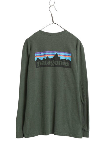 パタゴニア 両面 プリント 長袖 Tシャツ メンズ L 19年製 アウトドア ロンT ロングスリーブ P6 バックプリント ボックスロゴ カットソー 緑