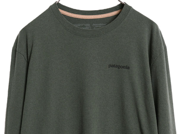パタゴニア 両面 プリント 長袖 Tシャツ メンズ L 19年製 アウトドア ロンT ロングスリーブ P6 バックプリント ボックスロゴ カットソー 緑