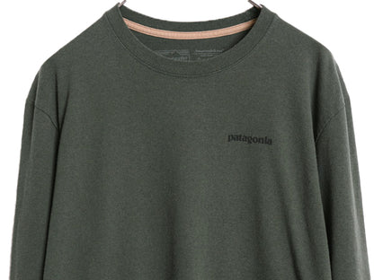 パタゴニア 両面 プリント 長袖 Tシャツ メンズ L 19年製 アウトドア ロンT ロングスリーブ P6 バックプリント ボックスロゴ カットソー 緑