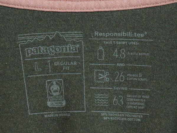 パタゴニア 両面 プリント 長袖 Tシャツ メンズ L 19年製 アウトドア ロンT ロングスリーブ P6 バックプリント ボックスロゴ カットソー 緑