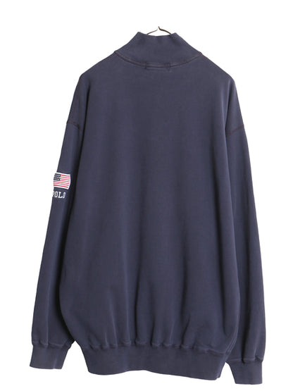 90s ポロスポーツ ラルフローレン ハーフジップ USA プリント スウェット メンズ XL オールド ハイネック トレーナー 星条旗 大きいサイズ