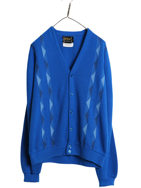 60s 70s ★ McBriar デザイン ニット カーディガン メンズ M 程/ 古着 ヴィンテージ アクリル セーター 長袖ニット 羽織り 前開き 総柄 青