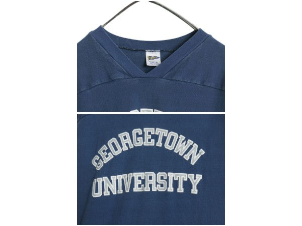 80s USA製 2段 カレッジ プリント フットボール Tシャツ メンズ L / 古着 ヴィンテージ 七分袖 ロンT Vネック シングルステッチ カットソー