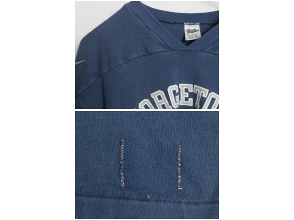 80s USA製 2段 カレッジ プリント フットボール Tシャツ メンズ L / 古着 ヴィンテージ 七分袖 ロンT Vネック シングルステッチ カットソー
